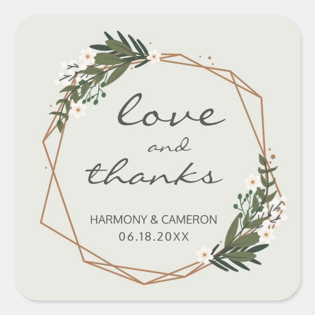Sticker Carré Elégant or Géométrique Verdure Boho Mariage (Devant)