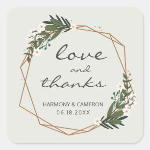 Sticker Carré Elégant or Géométrique Verdure Boho Mariage