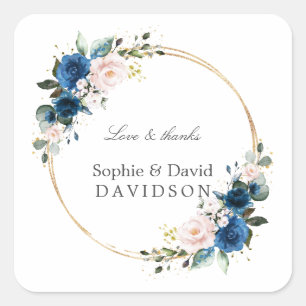 Sticker Carré Elégant or Marine bleu rose Fleurs Mariage de fleu