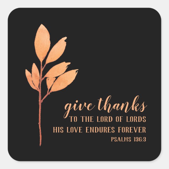 Sticker Carré Elégant Orange Black Thanksgiving Religieux (Devant)
