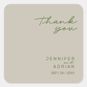 Sticker Carré Élégant Pale Silver Minimal Merci Mariage