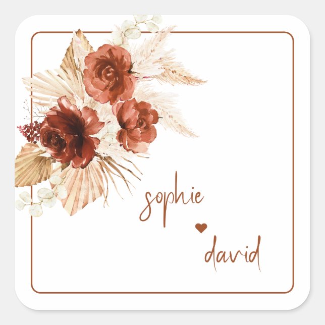 Sticker Carré Élégant Pampas Grass Terracotta Floral Mariage (Devant)