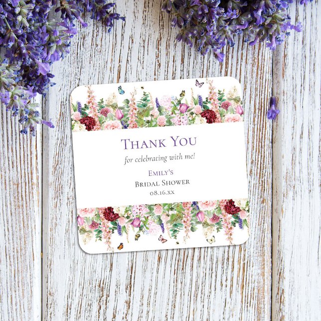 Sticker Carré Élégant papillons floraux Merci Fête des mariées (Créateur téléchargé)