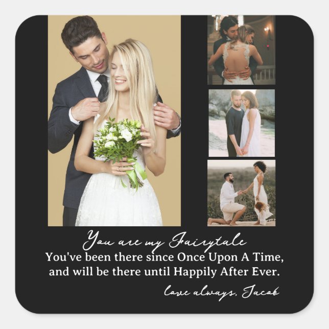 Sticker Carré Elégant personnalisation de mariage jour photo Col (Devant)