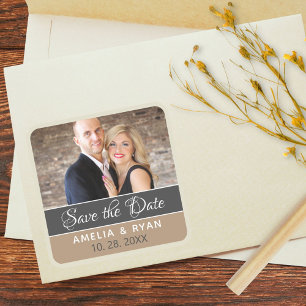 Sticker Carré Élégant Photo Enregistrer la Date Mariage