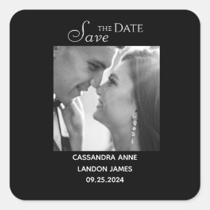 Sticker Carré Élégant Photo Noir Chic Typographie Carrée