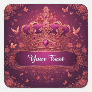 Sticker Carré Elegant Pink Crown With Gold Embellishments