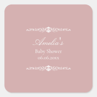 Sticker Carré Elegant Pink Regency Style Baby Shower 