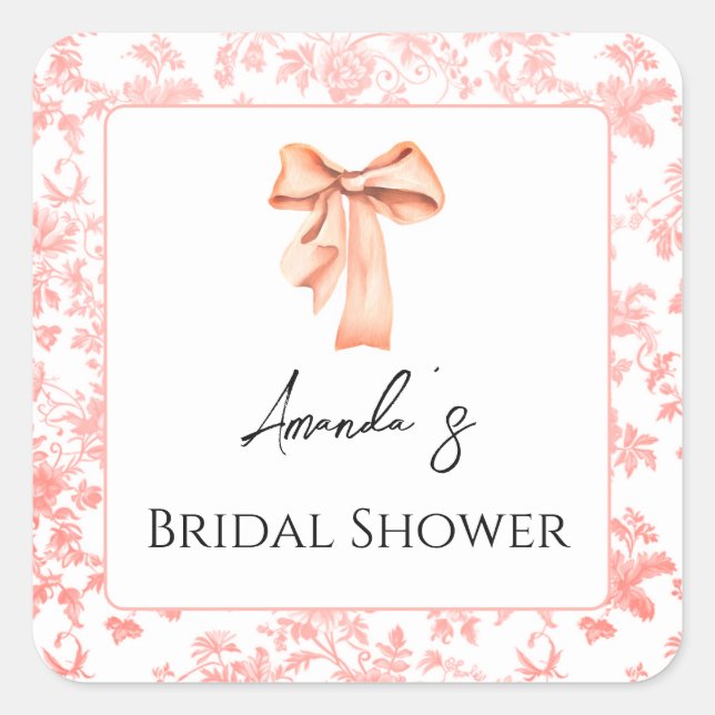 Sticker Carré Élégant pique-nique de bébé de mariage floral rose (Devant)