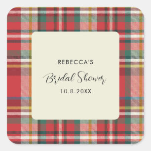 Sticker Carré Élégant Plaid Rustique Mariage Shower