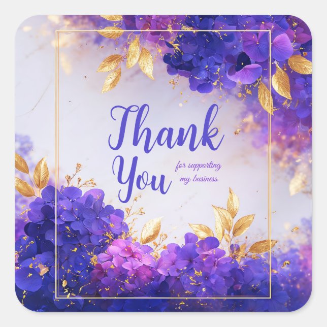 Sticker Carré Elegant Purple Gold Hydrangea Floral Sparkle (Devant)