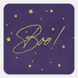 Sticker Carré Elégant Purple+Or Scattered Stars Boo! Halloween