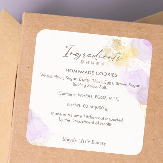 Sticker Carré Elegant Purple Watercolor Ingredient Product