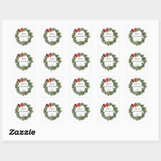 Sticker Carré Elegant Red and Green Merry Christmas Typography 