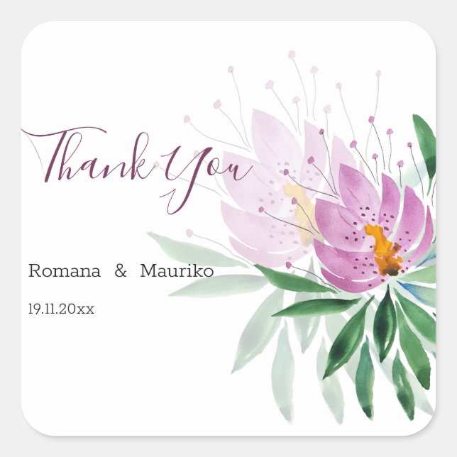 Sticker Carré Élégant romantique violet lotus aquarelle Art (Devant)