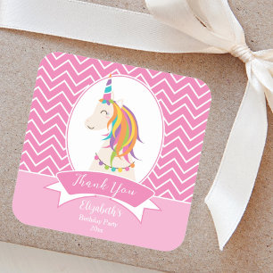 Sticker Carré Elégant rose arc-en-ciel Unicorn Anniversaire Merc