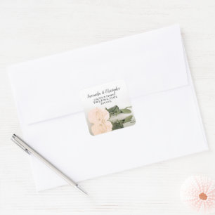 Sticker Carré Élégant Rose de pêche Mariage de retour Adresse Se