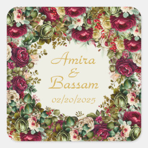 Sticker Carré Élégant Rose Floral Mariage islamique