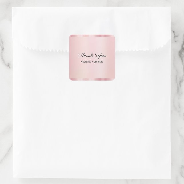 Sticker Carré Elegant Rose Gold Custom Text Thank You Glamour (Sac)
