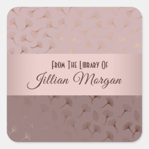 Sticker Carré Élégant Rose Gold Main tiré floral plaque