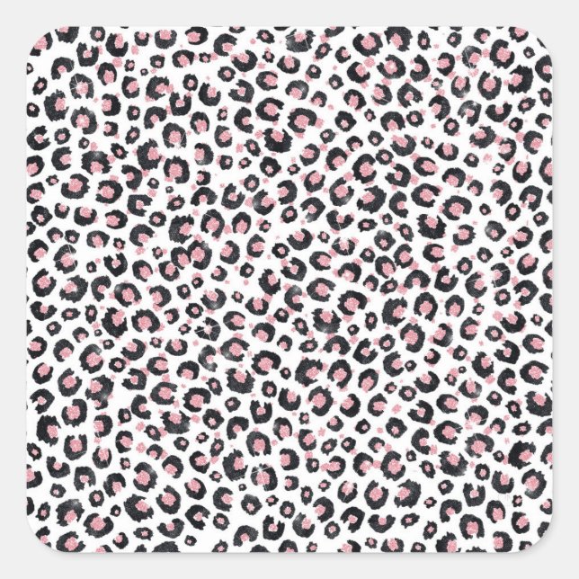 Sticker Carré Élégant Rose Léopard Noir Motif (Devant)
