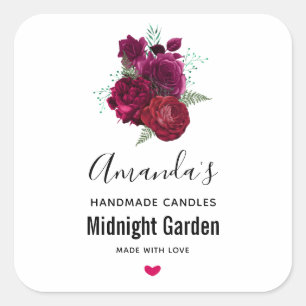 Sticker Carré Élégant Rose Magenta bouquet floral bouquet bougie