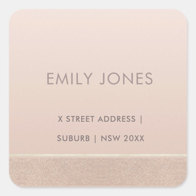 STICKER CARRÉ ÉLÉGANT ROSE MINIMAL OR SHIMMER ADRESSE (Devant)