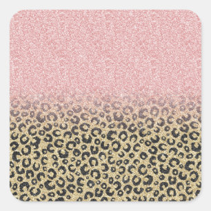 Sticker Carré Élégant Rose Parties scintillant or Empreinte de l