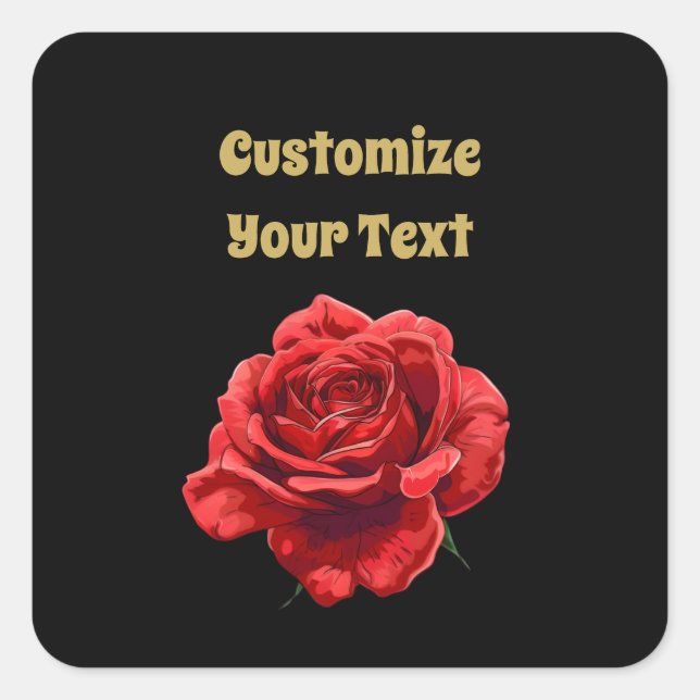 Sticker Carré Élégant Rose rouge Floral Texte personnalisé (Devant)