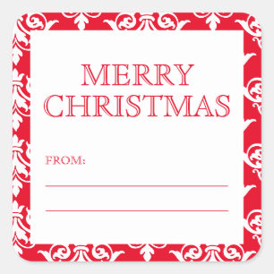 Sticker Carré Élégant rouge Damas Joyeux cadeau de Noël