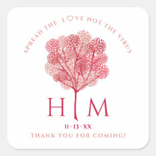 Sticker Carré Elégant rouge personnalisé Trois Mariage Sanitizer
