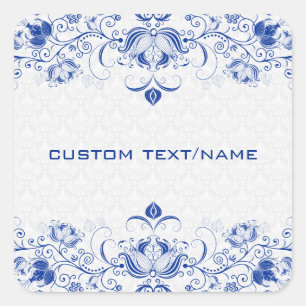 Sticker Carré Elégant Royal Bleu Et Blanc Damas & Fils