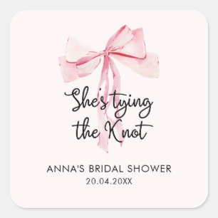 Sticker Carré Élégant Ruban Rose Shower de Mariée