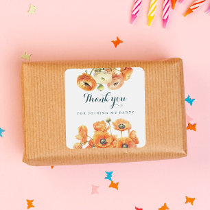 Sticker Carré Elégant Rustique Orange Floral Anniversaire Blanc