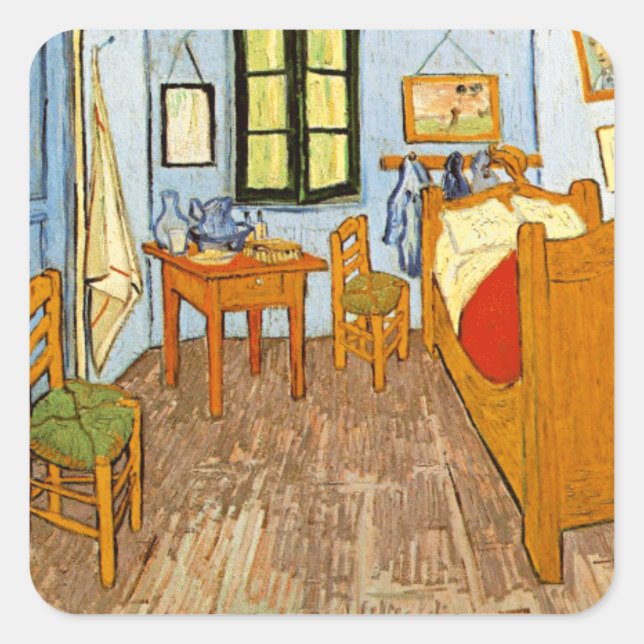 Sticker Carré Élégant Rustique Vincent Van Gogh - Chambre à Arle (Devant)