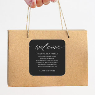 Sticker Carré Élégant sac cadeau Mariage noir Bienvenue