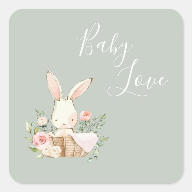 Sticker Carré Elégant Sage Green Baby Love Baby shower (Devant)