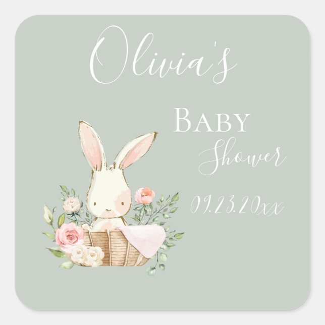 Sticker Carré Elégant Sage Green Baby shower Invitation (Devant)