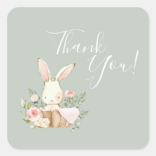 Sticker Carré Elégant Sage Green Merci bébé Baby shower