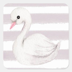 Sticker Carré Élégant script de cygne blanc bande violette