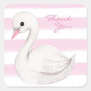 Sticker Carré Élégant script de cygne blanc Merci rose