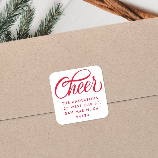Sticker Carré Élégant Script de Noël Adresse de retour (Créateur téléchargé)