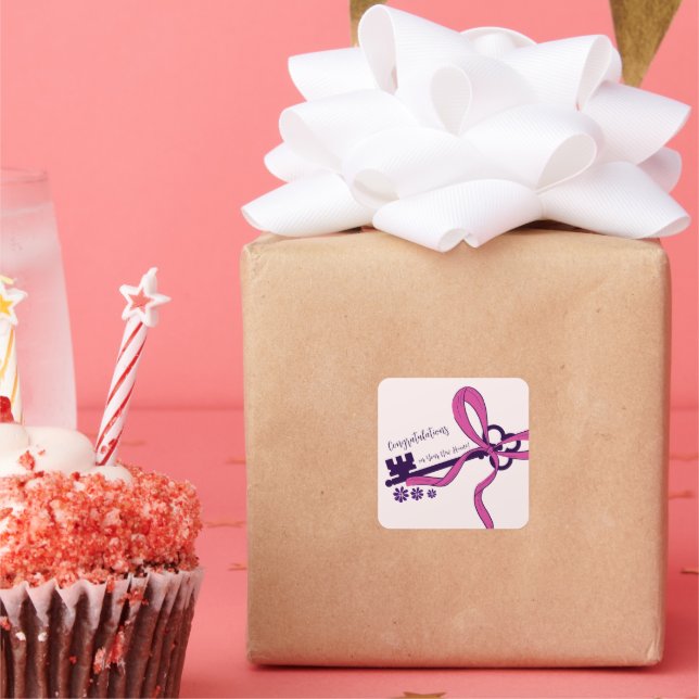 Sticker Carré Élégant script Félicitations pour votre nouvelle m (Fête)