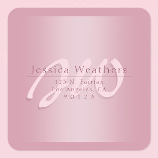 Sticker Carré Elegant Script Monogram Mauve Ombre Return Address