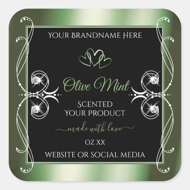 Sticker Carré Elégant Shimmery Green Produit Noir Bijoux Étiquet (Devant)