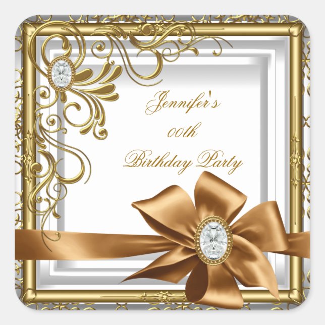 Sticker Carré Elégant Silver Gold Jewel image Anniversaire (Devant)