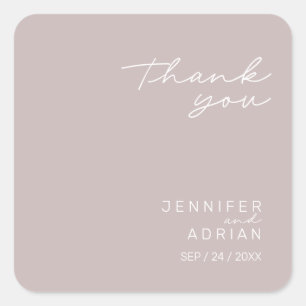Sticker Carré Élégant Silver Pink Minimal Merci Mariage