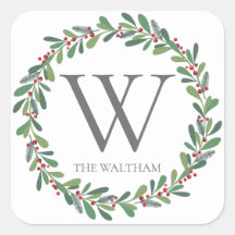 Élégant Sprigs d'hiver Monogramme Noël Vacances