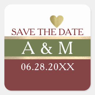 Sticker Carré elegant stripes green + burgundy wedding