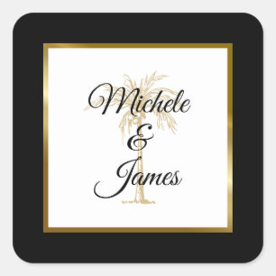 Sticker Carré Elégant Tropical Gold Palm Tree Mariage moderne